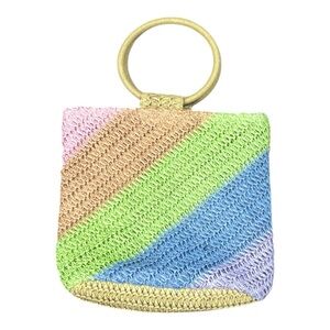 A New Day Pastel Pink Blue Green Raffia Handbag NWOT